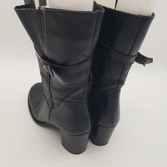 Black Leather Boots Heels Made in Italy Womens size 38 or US 7.5 - Picture 2 of 14